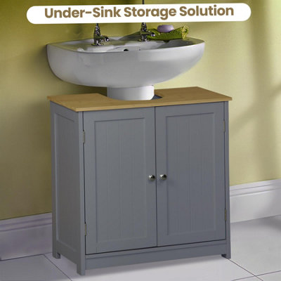 Under Sink Bathroom Cabinet - Grey with Bamboo Top