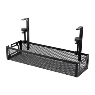 Under Table Clamp-On Cable Management Tray Wire Cord Organizer No Drill Required, Black