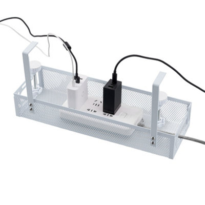 Under Table Clamp-On Cable Management Tray Wire Cord Organizer No Drill Required, White
