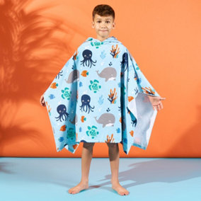 Under The Sea Kids Poncho Beach Towel Hooded Quick Dry Microfibre Holiday