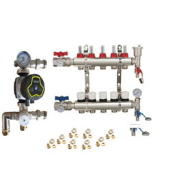 Underfloor Heating Warmer System 4 Port Manifold with 'A' Rated Auto Pump GPA25-6 III and Blending Valve Set