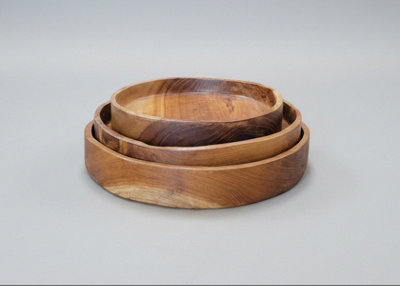 Underfoot Set of 3 Solid Teak Round Serving Plates Natural Wooden ...