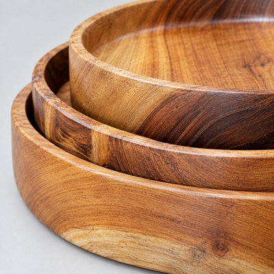 Underfoot Set of 3 Solid Teak Round Serving Plates Natural Wooden ...