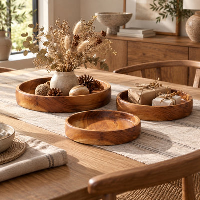 Underfoot Set of 3 Solid Teak Round Serving Plates Natural Wooden ...