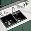 Undermount Double Bowl Quartz Kitchen Sink Black 860x460mm