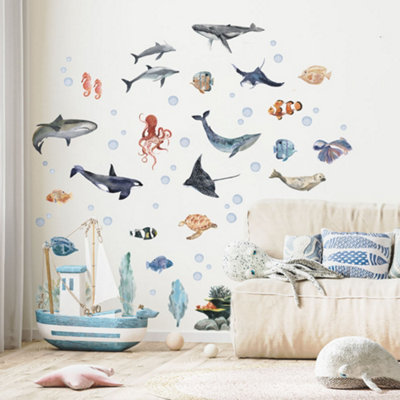 Underwater Wall Sticker Pack Children's Bedroom Nursery Playroom Décor Self-Adhesive Removable