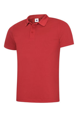 Uneek - Men's Super Cool Workwear Poloshirt - 100% Polyester Pique Breathable Fabric with Wickin - Red - Size M