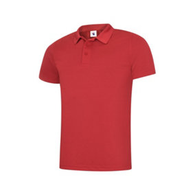 Uneek - Men's Super Cool Workwear Poloshirt - 100% Polyester Pique Breathable Fabric with Wickin - Red - Size M