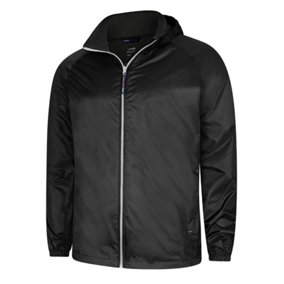 Uneek - Unisex Active Jacket - Superstrong Lightweight 100% Nylon Waterproof Coat - Black/Grey - Size 3XL