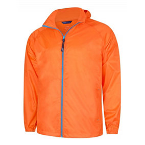 Uneek - Unisex Active Jacket - Superstrong Lightweight 100% Nylon Waterproof Coat - Fiery Orange/Surf Blue - Size 3XL