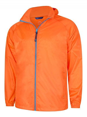 Uneek - Unisex Active Jacket - Superstrong Lightweight 100% Nylon Waterproof Coat - Fiery Orange/Surf Blue - Size L