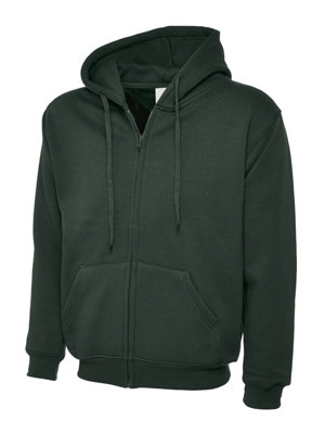 Uneek - Unisex Adults Classic Full Zip Hooded Sweatshirt/Jumper - 50% Polyester 50% Cotton - Bottle Green - Size XL