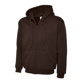 Uneek - Unisex Adults Classic Full Zip Hooded Sweatshirt/Jumper - 50% Polyester 50% Cotton - Brown - Size L