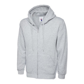 Uneek - Unisex Adults Classic Full Zip Hooded Sweatshirt/Jumper - 50% Polyester 50% Cotton - Heather Grey - Size L