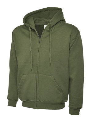 Uneek - Unisex Adults Classic Full Zip Hooded Sweatshirt/Jumper - 50% Polyester 50% Cotton - Olive - Size 3XL