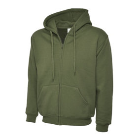 Uneek - Unisex Adults Classic Full Zip Hooded Sweatshirt/Jumper - 50% Polyester 50% Cotton - Olive - Size S