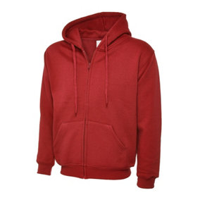 Uneek - Unisex Adults Classic Full Zip Hooded Sweatshirt/Jumper - 50% Polyester 50% Cotton - Red - Size XS