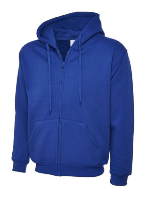 Uneek - Unisex Adults Classic Full Zip Hooded Sweatshirt/Jumper - 50% Polyester 50% Cotton - Royal - Size S