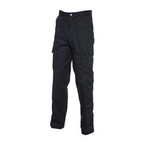 Uneek - Unisex Cargo Trouser with Knee Pad Pockets Long - 65% Polyester 35% Cotton - Black - Size 28