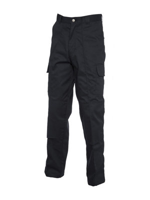 Uneek - Unisex Cargo Trouser with Knee Pad Pockets Regular - 65% Polyester 35% Cotton - Black - Size 28