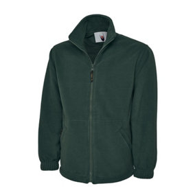 Uneek - Unisex Classic Full Zip Micro Fleece Jacket - Half Moon Yoke - Bottle Green - Size L