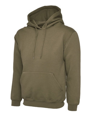 Uneek - Unisex Classic Hooded Sweatshirt/Jumper  - 50% Polyester 50% Cotton - Military Green - Size 2XL