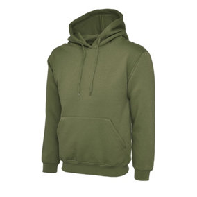 Uneek - Unisex Classic Hooded Sweatshirt/Jumper  - 50% Polyester 50% Cotton - Olive - Size 2XL