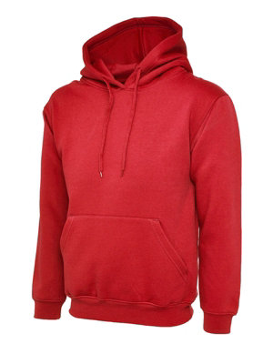 Uneek - Unisex Classic Hooded Sweatshirt/Jumper  - 50% Polyester 50% Cotton - Red - Size S