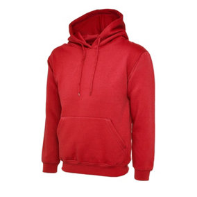 Uneek - Unisex Classic Hooded Sweatshirt/Jumper  - 50% Polyester 50% Cotton - Red - Size XS
