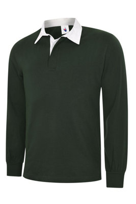 Uneek - Unisex Classic Rugby Shirt - Reactive Dyed - Bottle Green ...