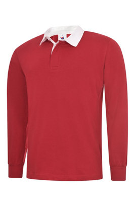 Uneek - Unisex Classic Rugby Shirt - Reactive Dyed - Red - Size 2XL