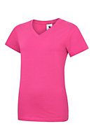 Uneek - Unisex Classic V Neck T Shirt - Reactive Dyed - Hot Pink - Size 2XL