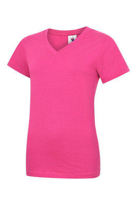 Uneek - Unisex Classic V Neck T Shirt - Reactive Dyed - Hot Pink - Size M