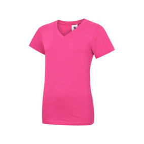 Uneek - Unisex Classic V Neck T Shirt - Reactive Dyed - Hot Pink - Size S