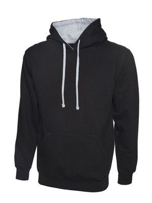 Uneek - Unisex Contrast Hooded Sweatshirt/Jumper  - 50% Polyester 50% Cotton - Black/Heather Grey - Size 2XL
