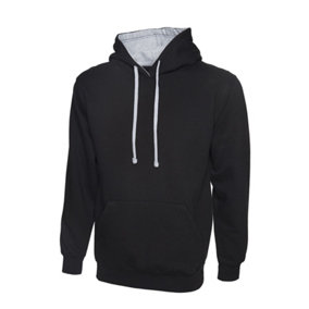 Uneek - Unisex Contrast Hooded Sweatshirt/Jumper  - 50% Polyester 50% Cotton - Black/Heather Grey - Size 2XL