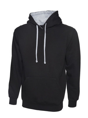 Uneek - Unisex Contrast Hooded Sweatshirt/Jumper  - 50% Polyester 50% Cotton - Black/Heather Grey - Size 4XL