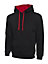 Uneek - Unisex Contrast Hooded Sweatshirt/Jumper  - 50% Polyester 50% Cotton - Black/Red - Size 3XL