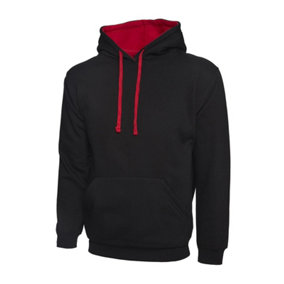 Uneek - Unisex Contrast Hooded Sweatshirt/Jumper  - 50% Polyester 50% Cotton - Black/Red - Size 3XL