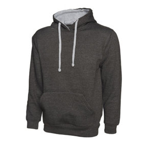 Uneek - Unisex Contrast Hooded Sweatshirt/Jumper  - 50% Polyester 50% Cotton - Charcoal/Heather Grey - Size M