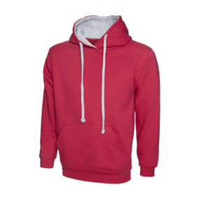 Uneek - Unisex Contrast Hooded Sweatshirt/Jumper  - 50% Polyester 50% Cotton - Fuchsia/Heather Grey - Size 2XL