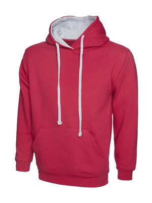 Uneek - Unisex Contrast Hooded Sweatshirt/Jumper  - 50% Polyester 50% Cotton - Fuchsia/Heather Grey - Size 4XL