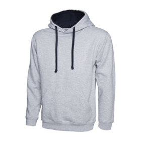 Uneek - Unisex Contrast Hooded Sweatshirt/Jumper  - 50% Polyester 50% Cotton - Heather Grey/Navy - Size L