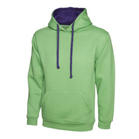 Uneek - Unisex Contrast Hooded Sweatshirt/Jumper  - 50% Polyester 50% Cotton - Lime/Purple - Size 2XL