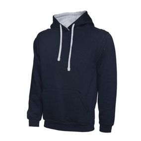 Uneek - Unisex Contrast Hooded Sweatshirt/Jumper  - 50% Polyester 50% Cotton - Navy/Heather Grey - Size 2XL