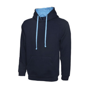 Uneek - Unisex Contrast Hooded Sweatshirt/Jumper  - 50% Polyester 50% Cotton - Navy/Sky - Size 2XL