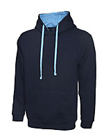 Uneek - Unisex Contrast Hooded Sweatshirt/Jumper  - 50% Polyester 50% Cotton - Navy/Sky - Size 4XL