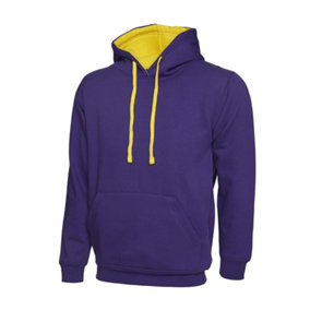 Uneek - Unisex Contrast Hooded Sweatshirt/Jumper  - 50% Polyester 50% Cotton - Purple/Yellow - Size 2XL