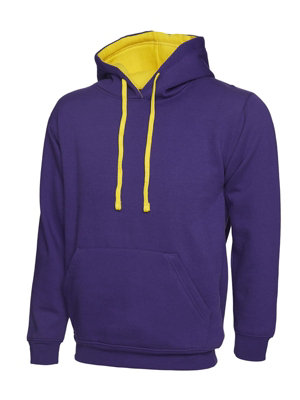 Uneek - Unisex Contrast Hooded Sweatshirt/Jumper  - 50% Polyester 50% Cotton - Purple/Yellow - Size XL