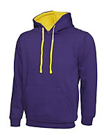 Uneek - Unisex Contrast Hooded Sweatshirt/Jumper  - 50% Polyester 50% Cotton - Purple/Yellow - Size XS